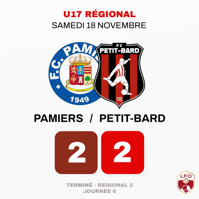 U17 RÉGIONAL - JOURNÉE 6 - 18-11-2023